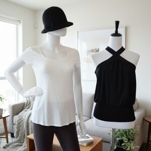 WHBM NWT & EUC Day‑to‑Evening White Tee & Black Halter Top Bundle Size XS